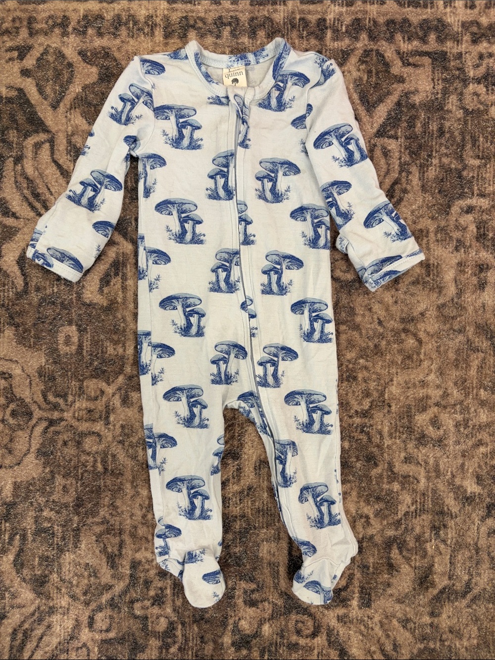 Kate Quinn light blue mushroom-print footed modal one piece